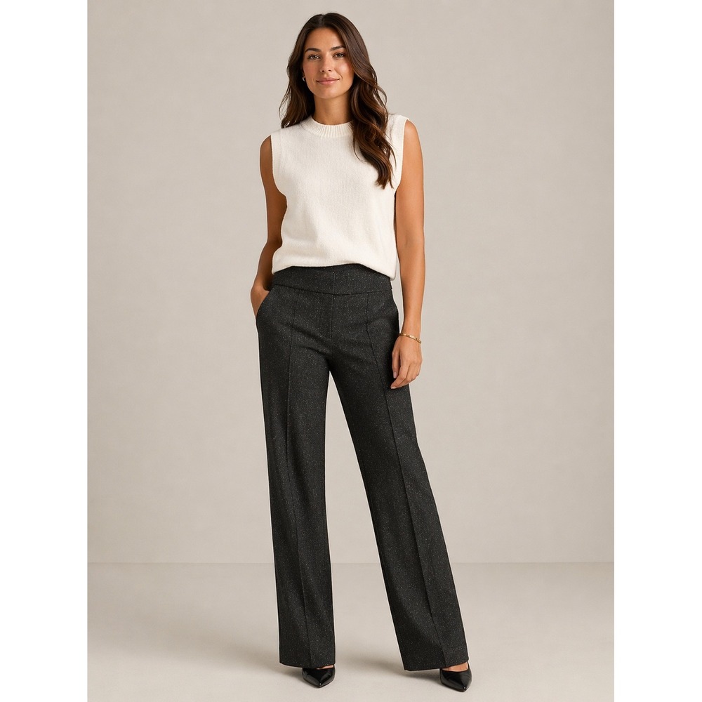 Ann Taylor Factory Signature Pants Women 8 Grey Tweed Wide Leg Professional